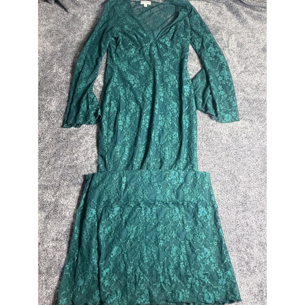 Earthbound Trading Co Green Floral Lace Bell Sleeve Maxi Dress Small L6975-L492